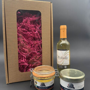 Coffret gourmand-Foie gras de canard cuit 125g-Rillettes de Canard-Bouteille 50cl-Famille Gomer-Saint Médard-Gers-32